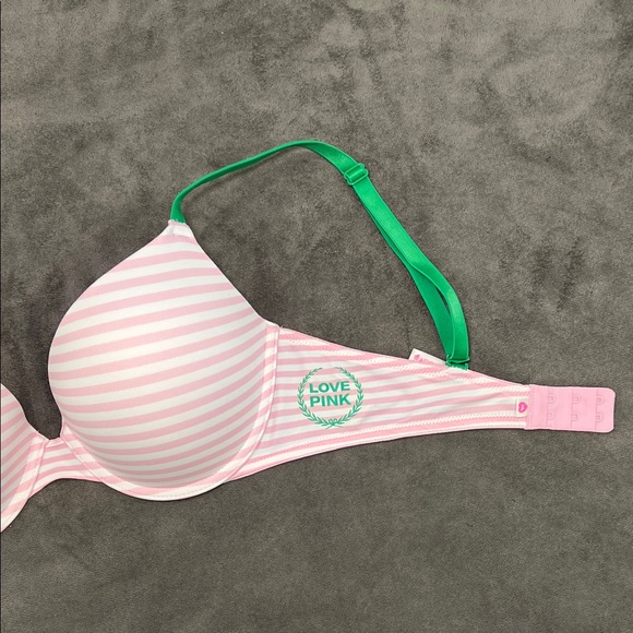 PINK Victoria's Secret Pink and White Striped Bra with Green Straps 34D - Picture 8 of 14